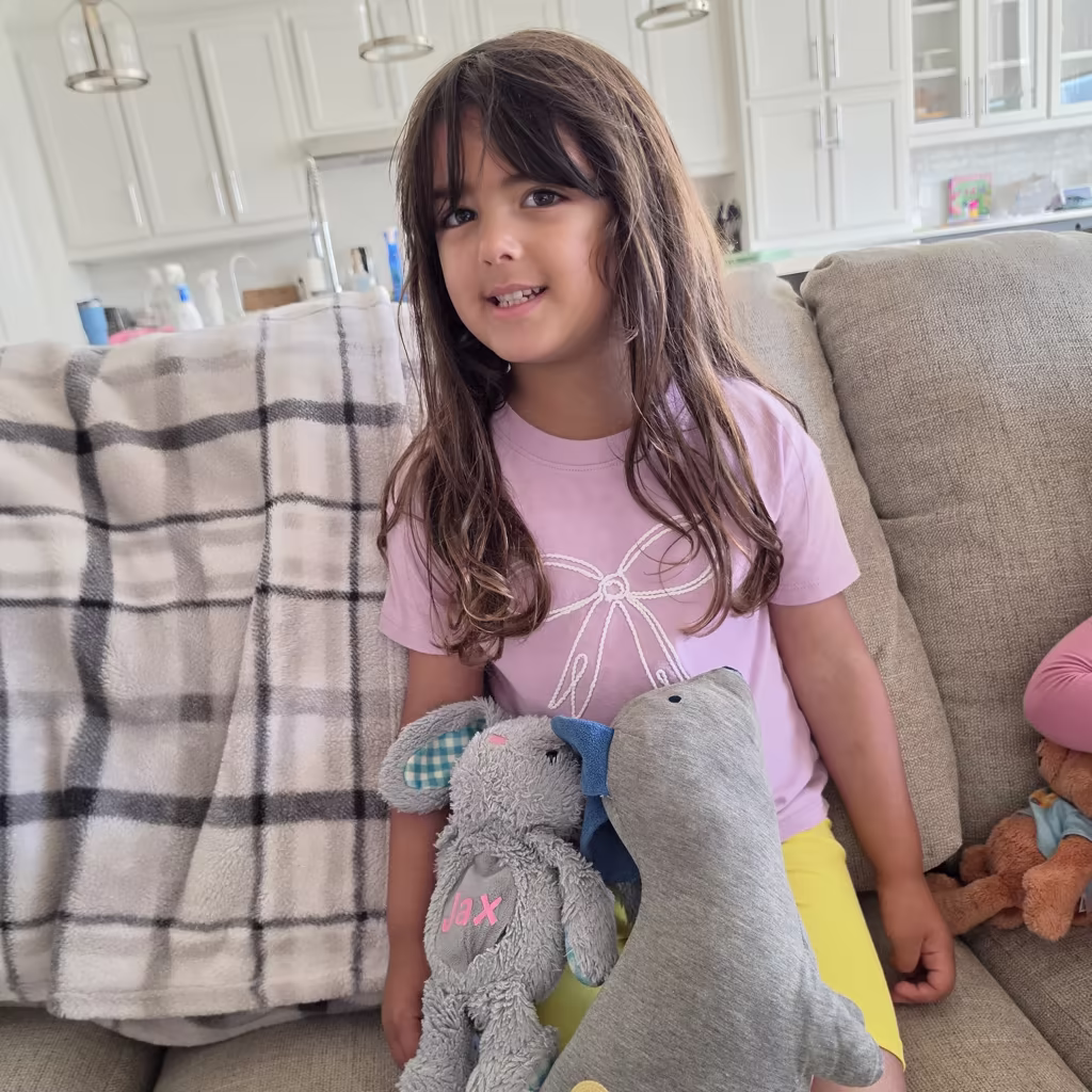 The real photo Kiera's family uploaded: Kiera at home with her stuffed bunny