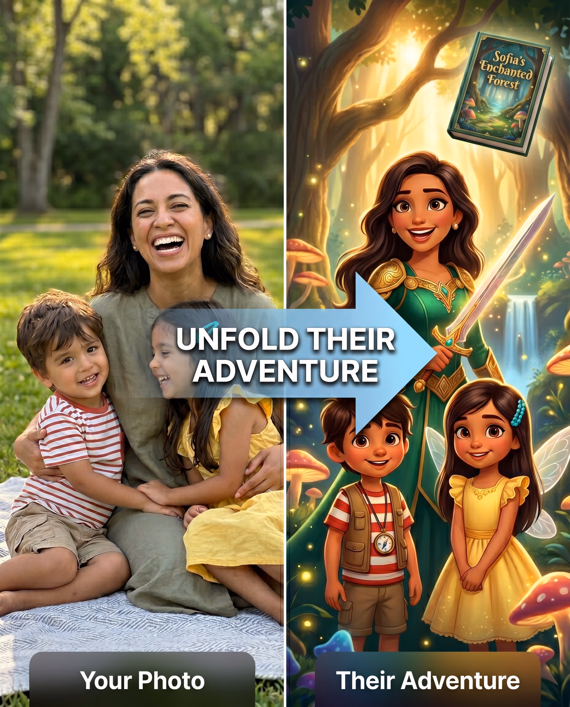 A mom watching her child's reaction as they open a personalized Story Genie hardcover