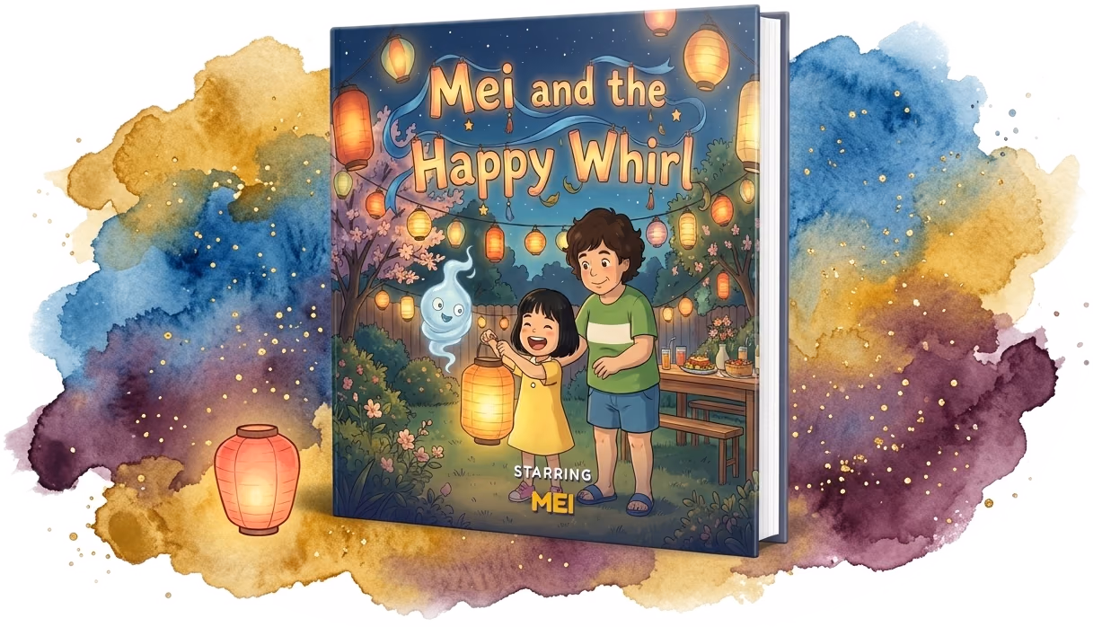 Mei and the Happy Whirl, a real personalized adoption-day hardcover made with Story Genie