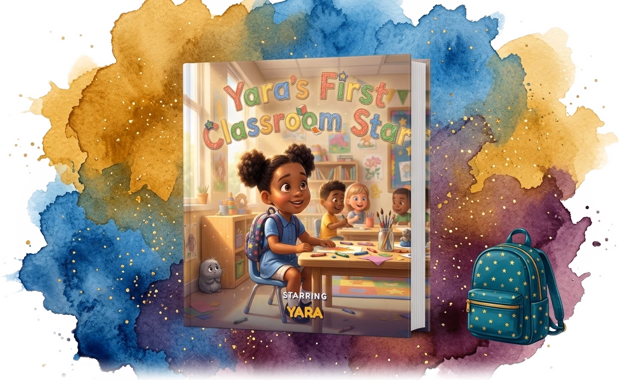 Yara's First Classroom Star, a real personalized first-day-of-school hardcover made with Story Genie