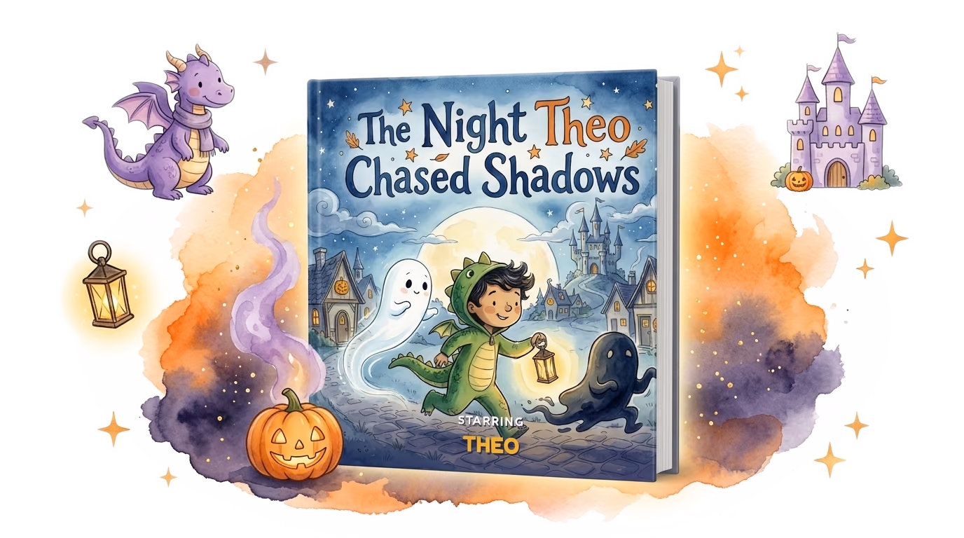 The Night Theo Chased Shadows, a real personalized Halloween hardcover made with Story Genie