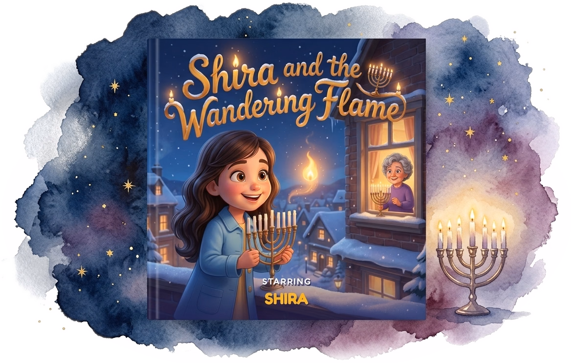 Shira and the Wandering Flame, a real personalized Hanukkah hardcover made with Story Genie
