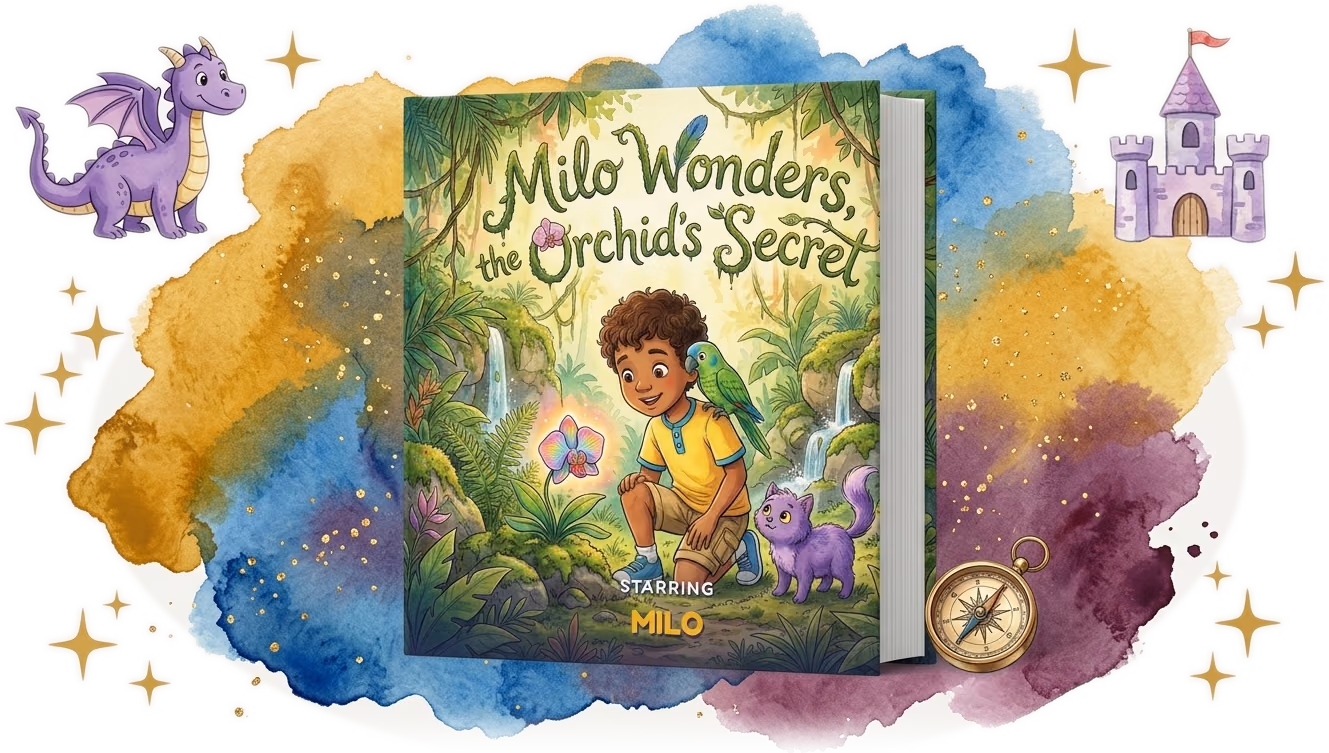 Milo Wonders, the Orchid's Secret, a real personalized niece or nephew gift hardcover made with Story Genie