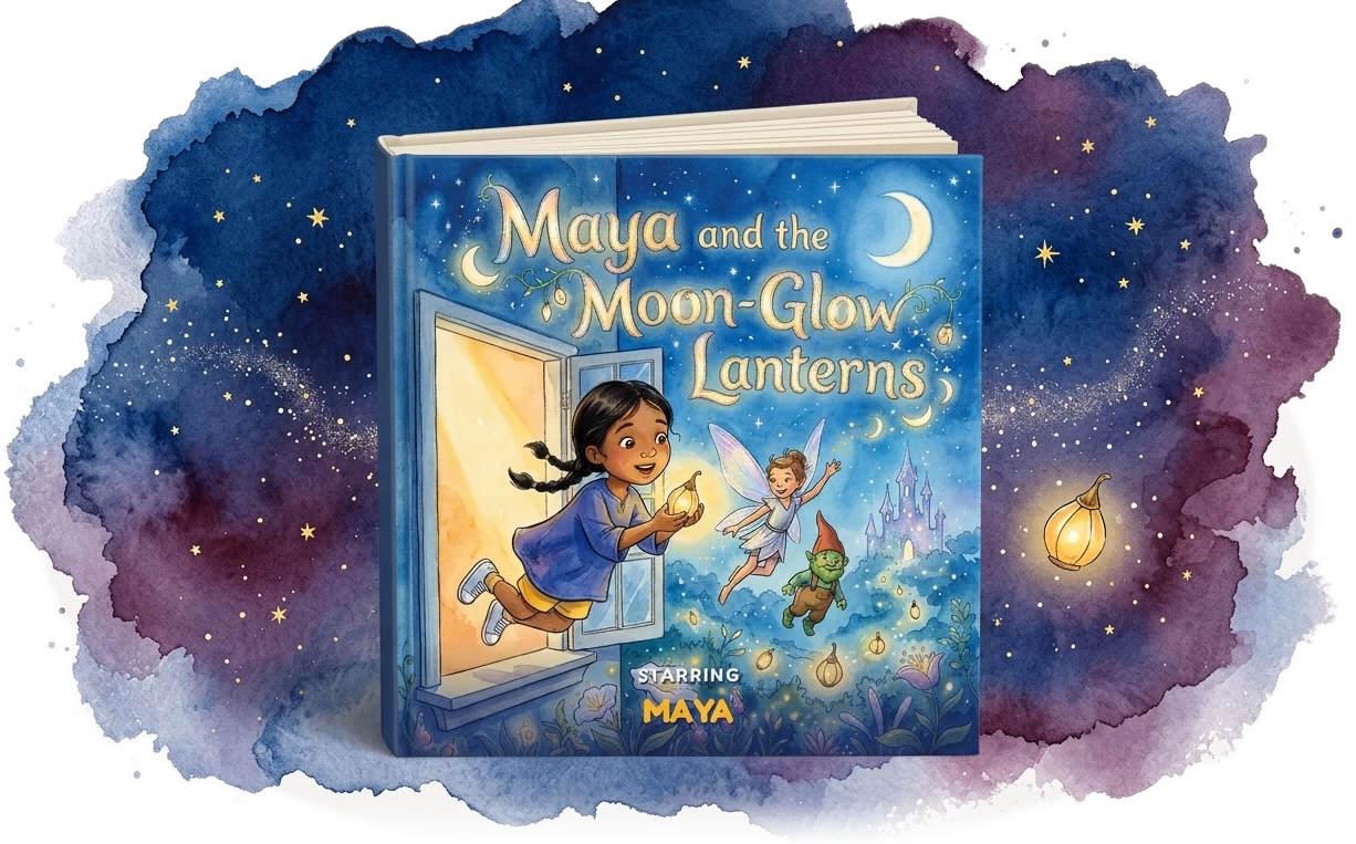 Maya and the Moon-Glow Lanterns, a real personalized tooth-fairy hardcover made with Story Genie