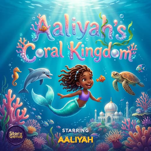 Aaliyah's Coral Kingdom, a personalized Story Genie book starring Aaliyah