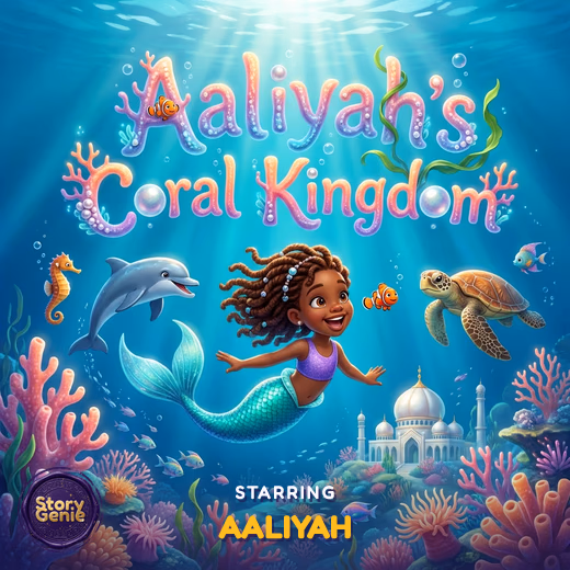 Aaliyah's Coral Kingdom, a personalized Story Genie book starring Aaliyah