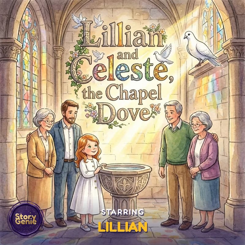 Lillian and Celeste, the Chapel Dove, a real watercolor baptism book cover made with Story Genie
