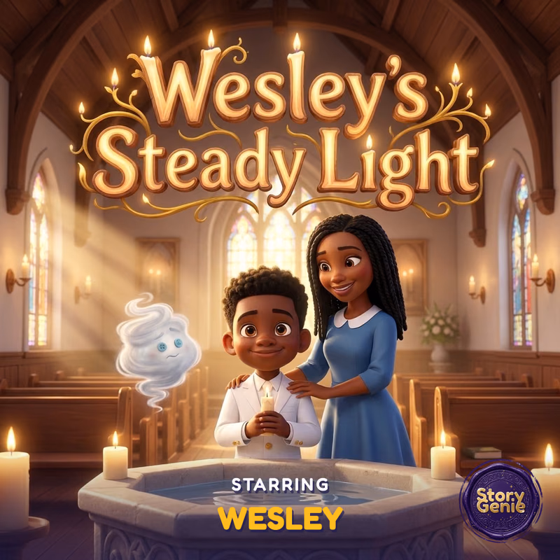 Wesley's Steady Light, a real 3D-style baptism book cover made with Story Genie