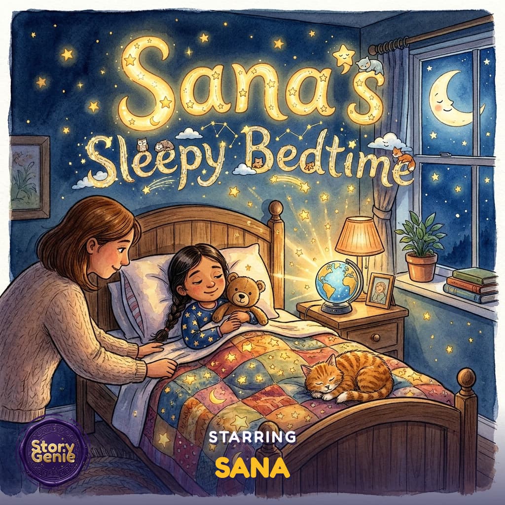 Sana's Sleepy Bedtime, a personalized Story Genie book starring Sana