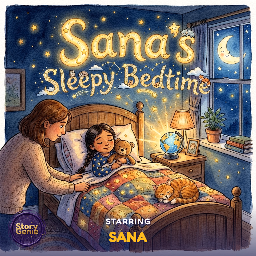 Sana's Sleepy Bedtime, a personalized Story Genie book starring Sana