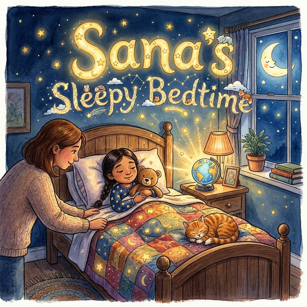 Sana's Sleepy Bedtime, a personalized Story Genie book starring Sana