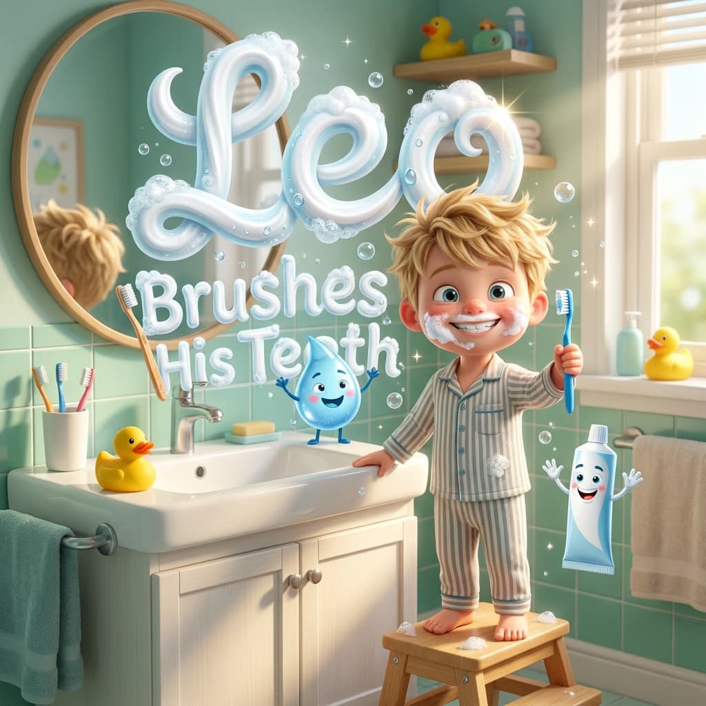 Leo Brushes His Teeth, a personalized Story Genie book starring Leo