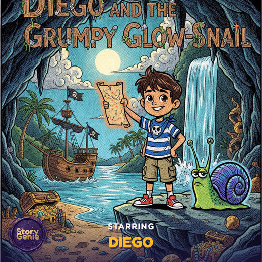 Diego and the Grumpy Glow-Snail, a personalized Story Genie book starring Diego