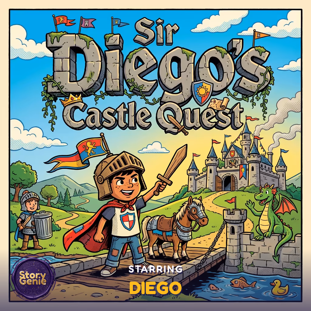 Sir Diego's Castle Quest, a personalized Story Genie book starring Diego