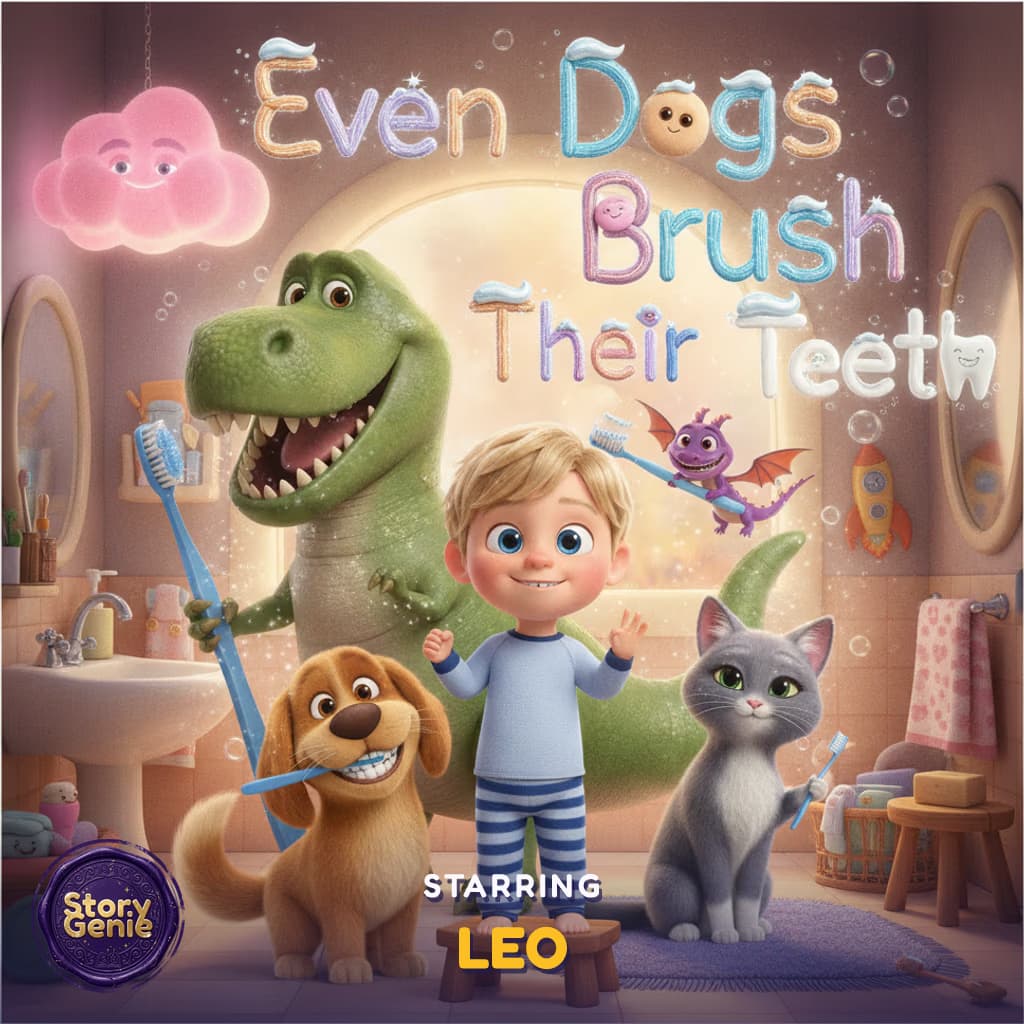 Even Dogs Brush Their Teeth, a personalized Story Genie book starring Leo