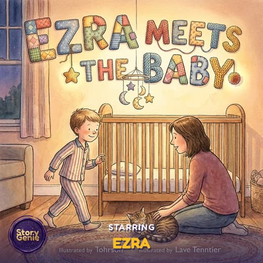 Ezra Meets the Baby, a personalized Story Genie book starring Ezra