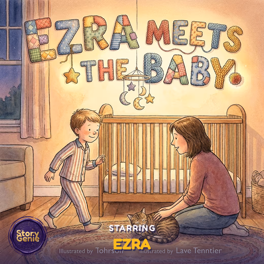 Ezra Meets the Baby, a personalized Story Genie book starring Ezra