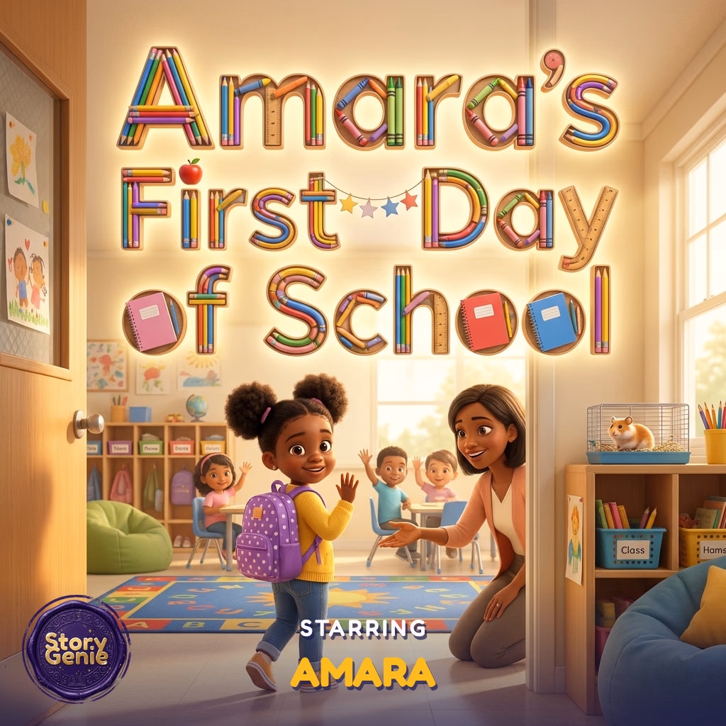 Amara's First Day of School, a personalized Story Genie book starring Amara