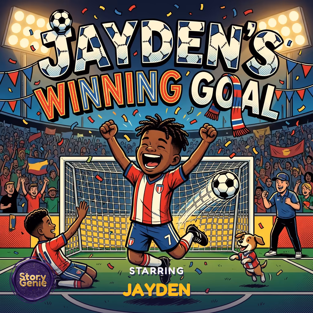 Jayden's Winning Goal, a personalized Story Genie book starring Jayden