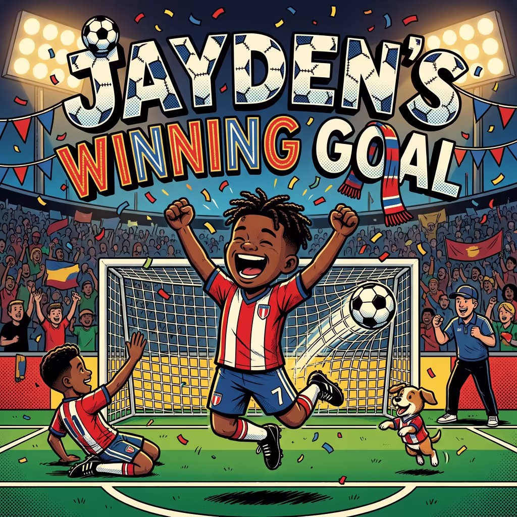 Jayden's Winning Goal, a personalized Story Genie book starring Jayden