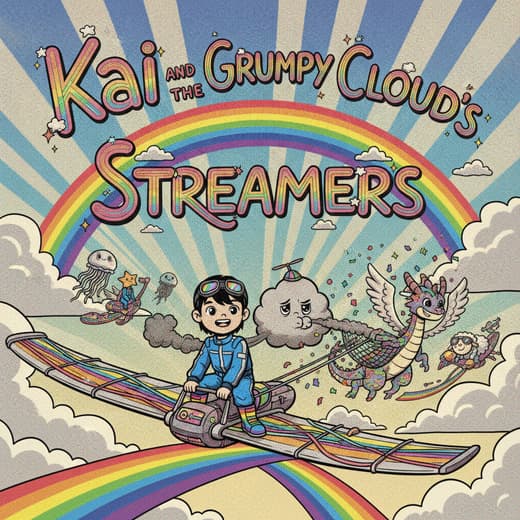 Kai and the Grumpy Cloud's Streamers, a personalized Story Genie book starring Kai