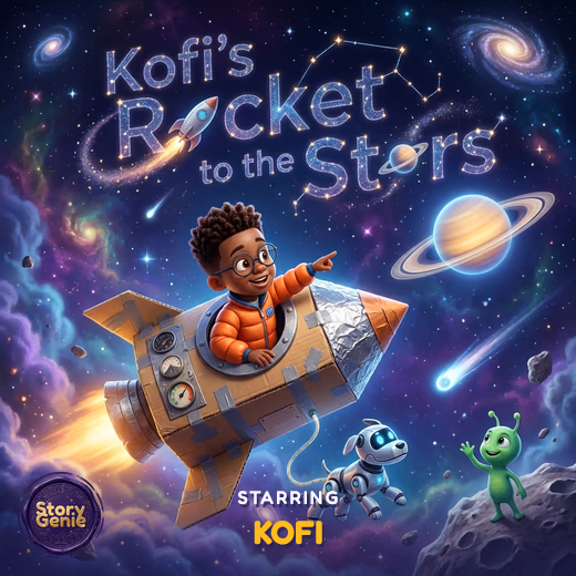 Kofi's Rocket to the Stars, a personalized Story Genie book starring Kofi