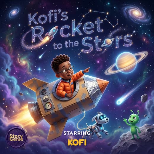 Kofi's Rocket to the Stars, a personalized Story Genie book starring Kofi