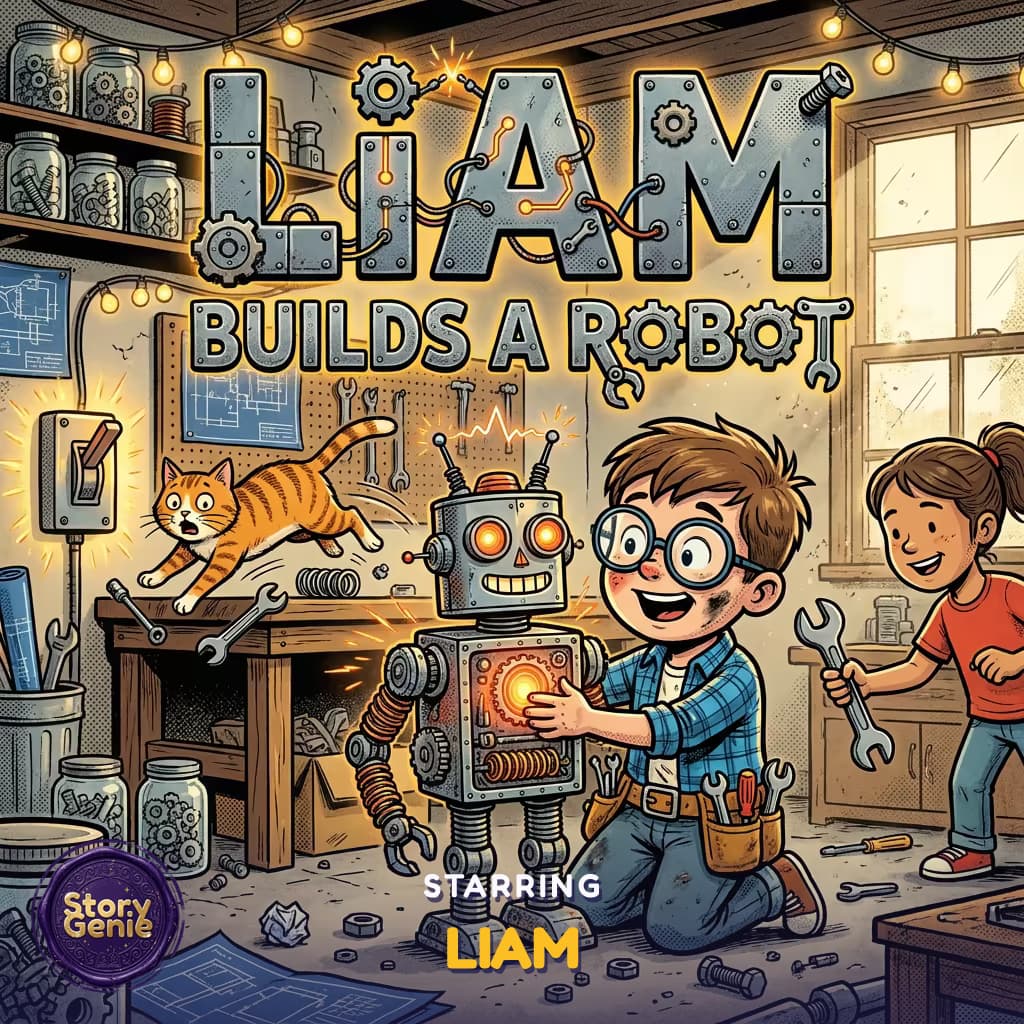 Liam Builds a Robot, a personalized Story Genie book starring Liam
