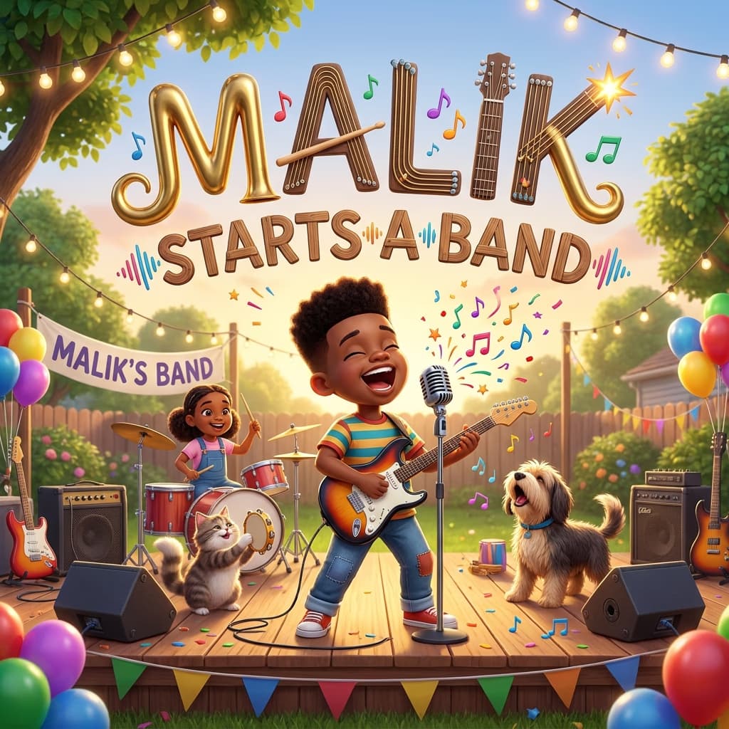Malik Starts a Band, a personalized Story Genie book starring Malik