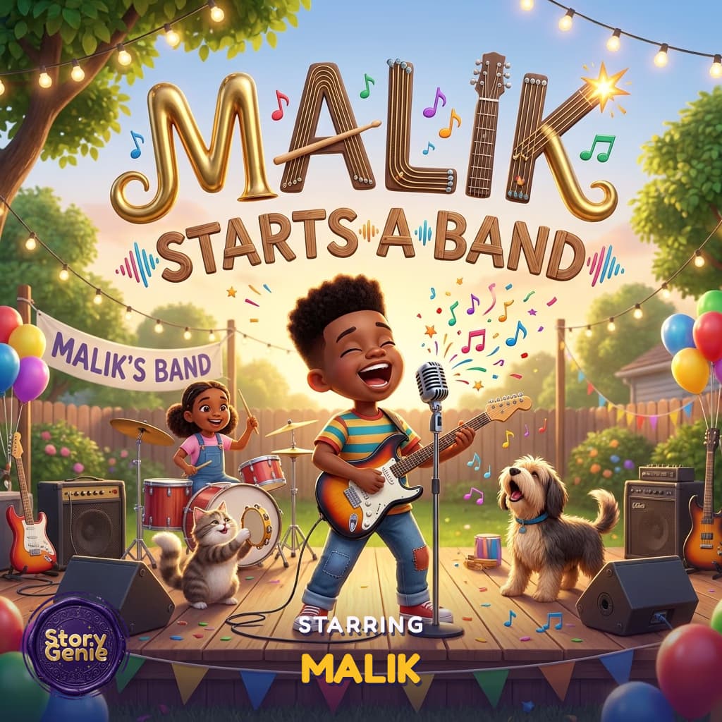 Malik Starts a Band, a personalized Story Genie book starring Malik