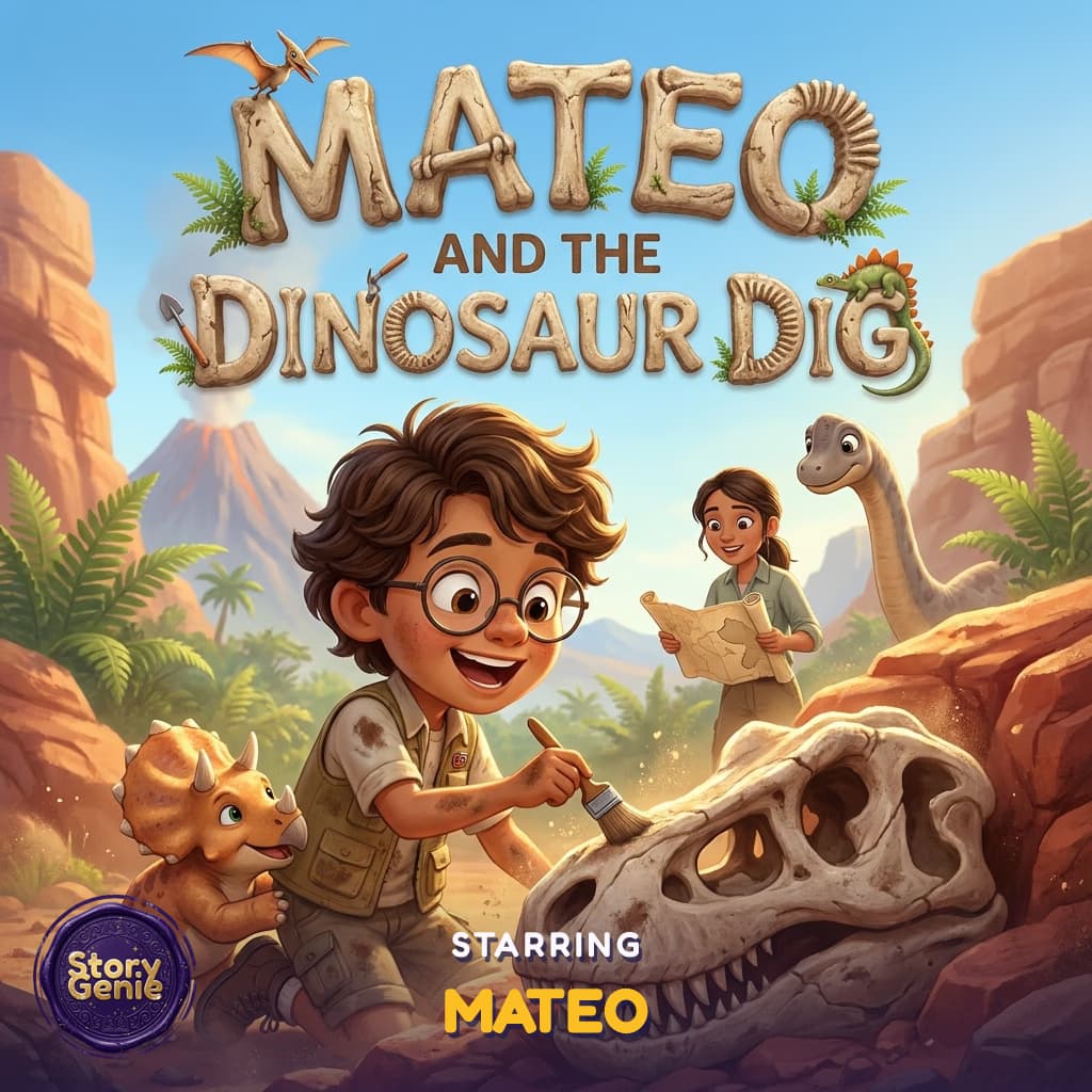 Mateo and the Dinosaur Dig, a personalized Story Genie book starring Mateo