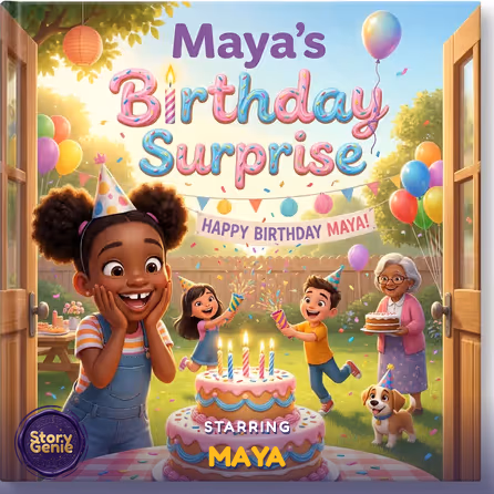 Maya's Birthday Surprise, a personalized Story Genie book starring Maya