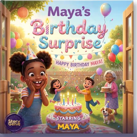 Maya's Birthday Surprise, a personalized Story Genie book starring Maya
