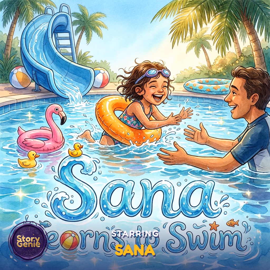 Sana Learns to Swim, a personalized Story Genie book starring Sana