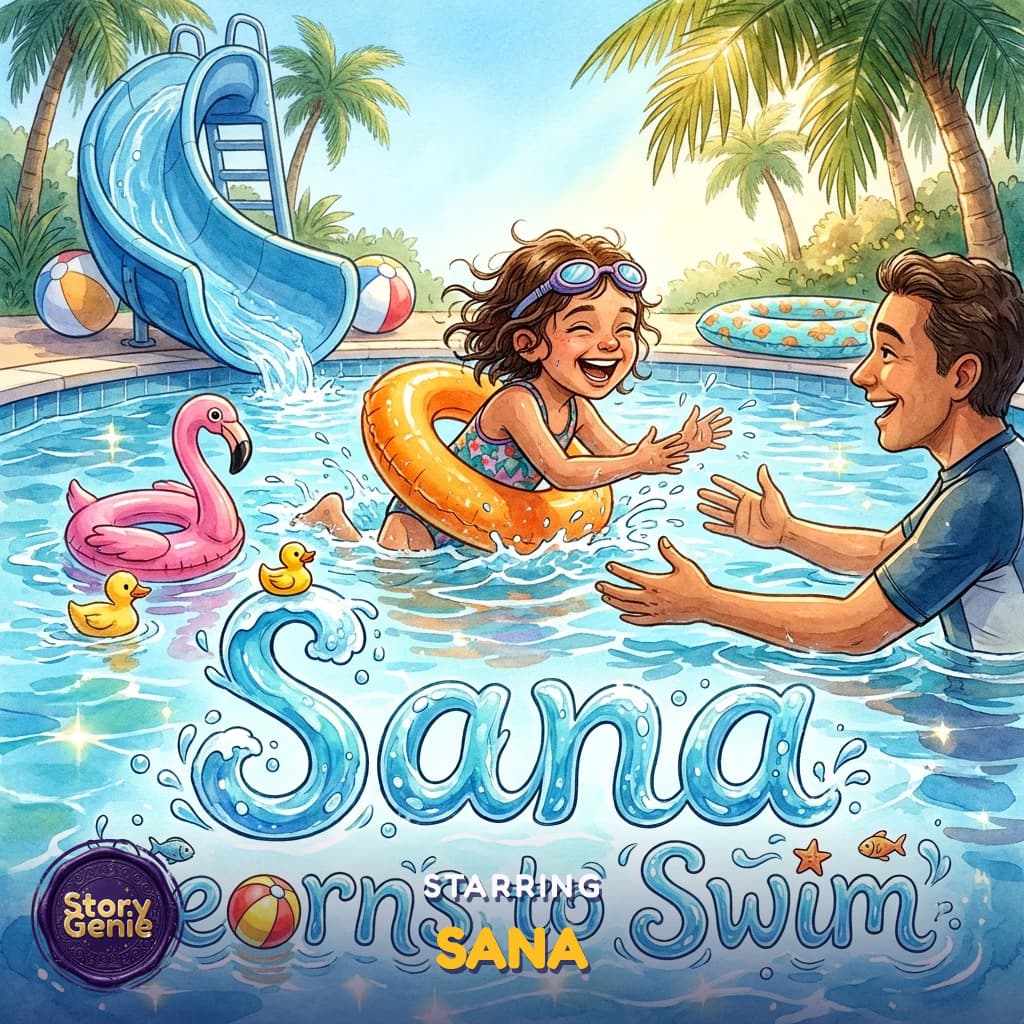 Sana Learns to Swim, a personalized Story Genie book starring Sana