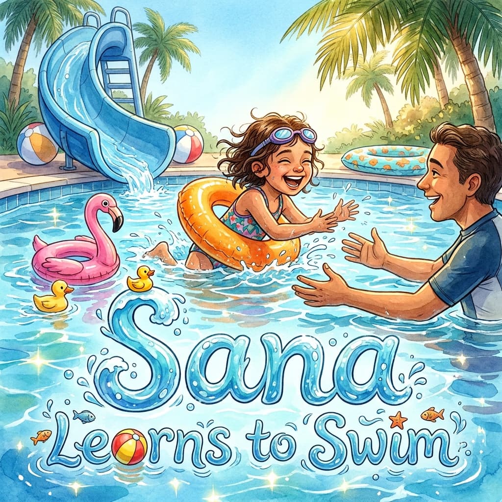 Sana Learns to Swim, a personalized Story Genie book starring Sana