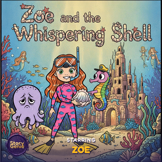 Zoe and the Whispering Shell, a personalized Story Genie book starring Zoe