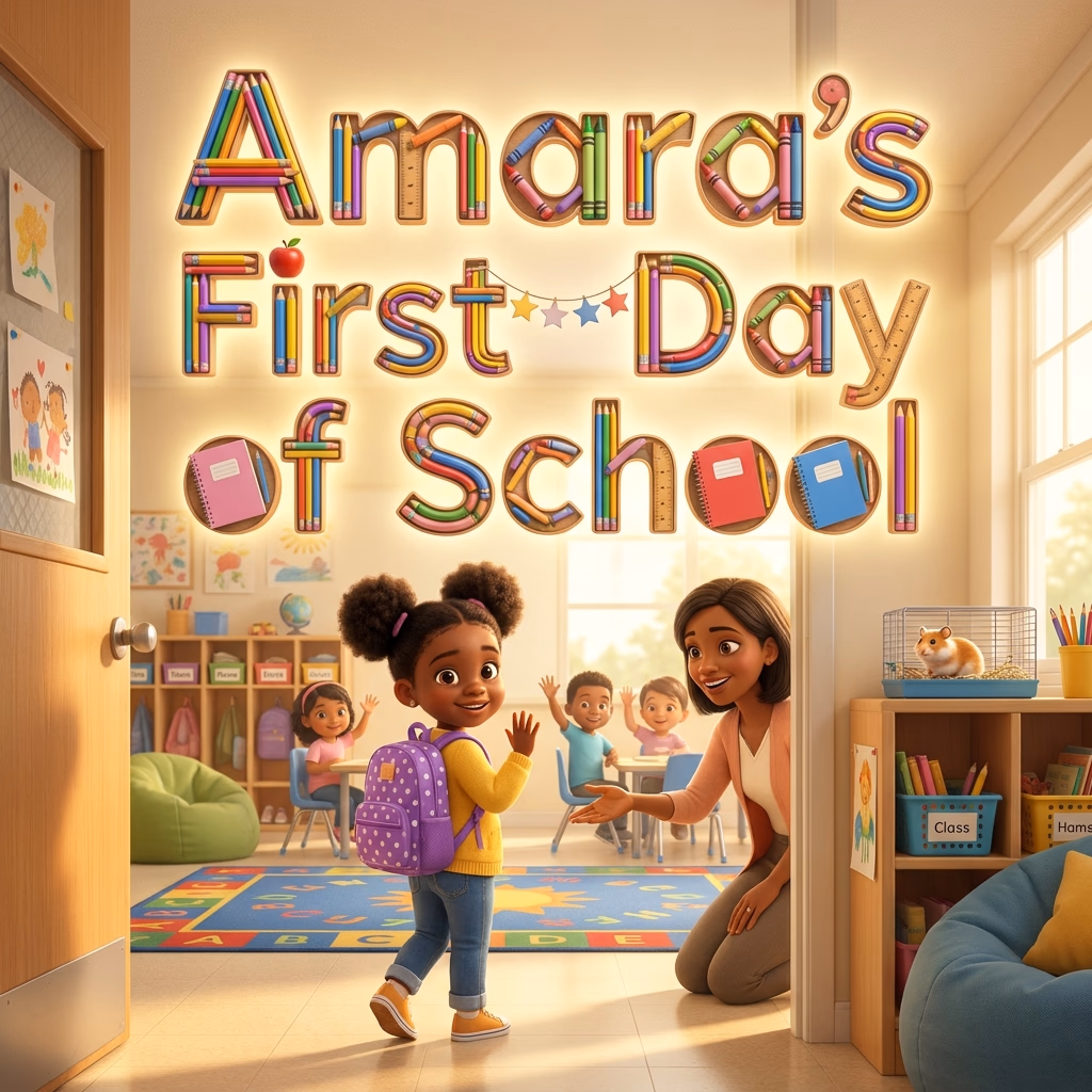 Amara's First Day of School, a personalized Story Genie book starring Amara